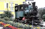 Schmalspur B-Dampflok mit Gießl-Ejektor in Mürzzuschlag auf einem Sockel am 12.08.1986.