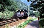 ÖBB Steuerwagen für den Schub der Erzzüge in die Verladestation in Eisenerz am 13.08.1986.