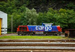 Die SBB Cargo Am 843 078-7 (Am 98 85 5 843 078-7 CH-SBBC, eine für die Schweizerischen Bundesbahnen (SBB) modifizierte Vossloh MaK G 1700 BB, steht am 02 August 2025 in Airolo.