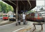 Von links nach Rechts: CEV BDe 2/4 74, CEV GTW Be 2/6 7001  Vevey  und SBB Swiss Express Re 4/4 II 11109 in Vevey am 28.