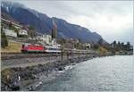 Ein Dispo-Zug nach Lausanne mit der SBB Re 4/4 II 11173 an der Spitze und der SBB Re 4/4 II 11161 am Schluss kurz nach Villeneuve.