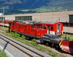   MGB ex BVZ HGe 4/4 I 15 abgestellt am 28.05.2012 in Brig, aufgenommen aus einem fahrenden IR.