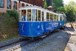 Beiwagen voraus (wird geschoben von dem Triebwagen ex TL Ce 2/3 - 28) f�hrt der Stra�enbahn-Museumszug am 27.05.2012 zur�ck ins Museums-Areal der (BC) in Chaulin.