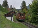 Die BOB HGe 3/3 N° 29 ist bei Chantemerle auf der Fahrt von Chaulin nach Blonay.