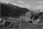 100 Jahre Brig - Gletsch  Kr�ftig rauchend erklimmt die DFB HG 3/4 mit ihrem Jubil�umszug nach Gletsch die ersten Meter der kr�ftigen Steigung kurz nach Oberwald.