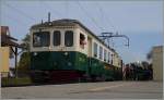 120 Jahres BAM MBC: Der BAM BCFe 4/4 N� 2 ist von L'Isle Mont la Ville in Apples eingetroffen und wartet nun auf die Freigabe der Rangierfahrt um seinen AB zu umfahren.