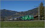 Kurz nach Gstaad ist die MOB Ge 4/4 8004  Swisstainable  mit dem GoldenPass Express PE 4069 auf der Fahrt von Interlaken Ost nach Montreux.