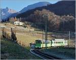 Der ASD BDe 4/4 402 mit seinem Bt 432 auf der Fahrt nach Aigle in den Weinbergen von Aigle.