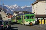 Der ASD BDe 4/4 404 mit Bt beim Halt in Aigle Place du Marché ADS.