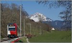 Der TPF SURF (S�rie Unifi�e Romande pour R�seau Ferr� m�trique) ABe 2/4 + B + Be 2/4 104 f�hrt als S 50 kurz nach Remaufens in Richtung Ch�tel St-Denis.