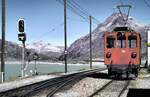 RhB De 2/2 Nr.151 an höchstgelegener Stelle der Bernina-Bahn bei Bernina Hospiz im August 1990.