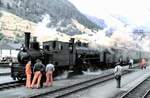 RhB G 3/4 Nr.1  Rhäthia  und G 4/5 Nr.108 in Zernez im September 1989. Jubiläumsveranstaltung.