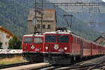 RhB Ge 4/4 I U Nr.602 und 605 in Zouz am 18.08.2009.