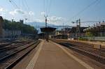 Blick (von Westen) auf den Bahnhof Vevey an der Waadtl�nder Riviera (Genfersee), am 28.05.2012.