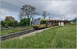 Ein hier eher selten zu sehender Lenkerpendel (Bt 244 - Be 4/4 5004 - ABt 344) auf der Fahrt nach Zweisimmen bei Châtelard VD.