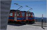 Endlich - nach drei Jahren Baustellen bedingtem Unterbruch fährt die Monte Generoso Bahn wieder! Die beiden Bhe 4/8 N° 12 (Mendrisio) und N° 13 (Salornio) warten in Generoso Vetta auf