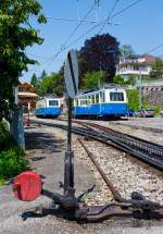   Die beiden Elektrischen Zahnradtriebwagen Bhe 2/4 203 und  Bhe 2/4 204 (beide ex BChe 2/4) der Transports Montreux-Vevey-Riviera (MVR), ex