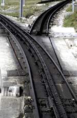 Pilatusbahn, Weiche durch Wenden/Drehen der Ebene verstellbar, am 21.09.1981.